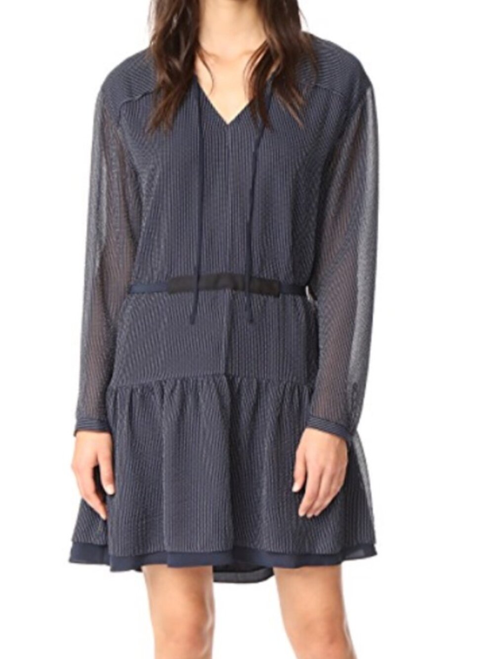 Rag & Bone Navy Blue Blake Silk Blend Long Sleeve Mini Dress Small